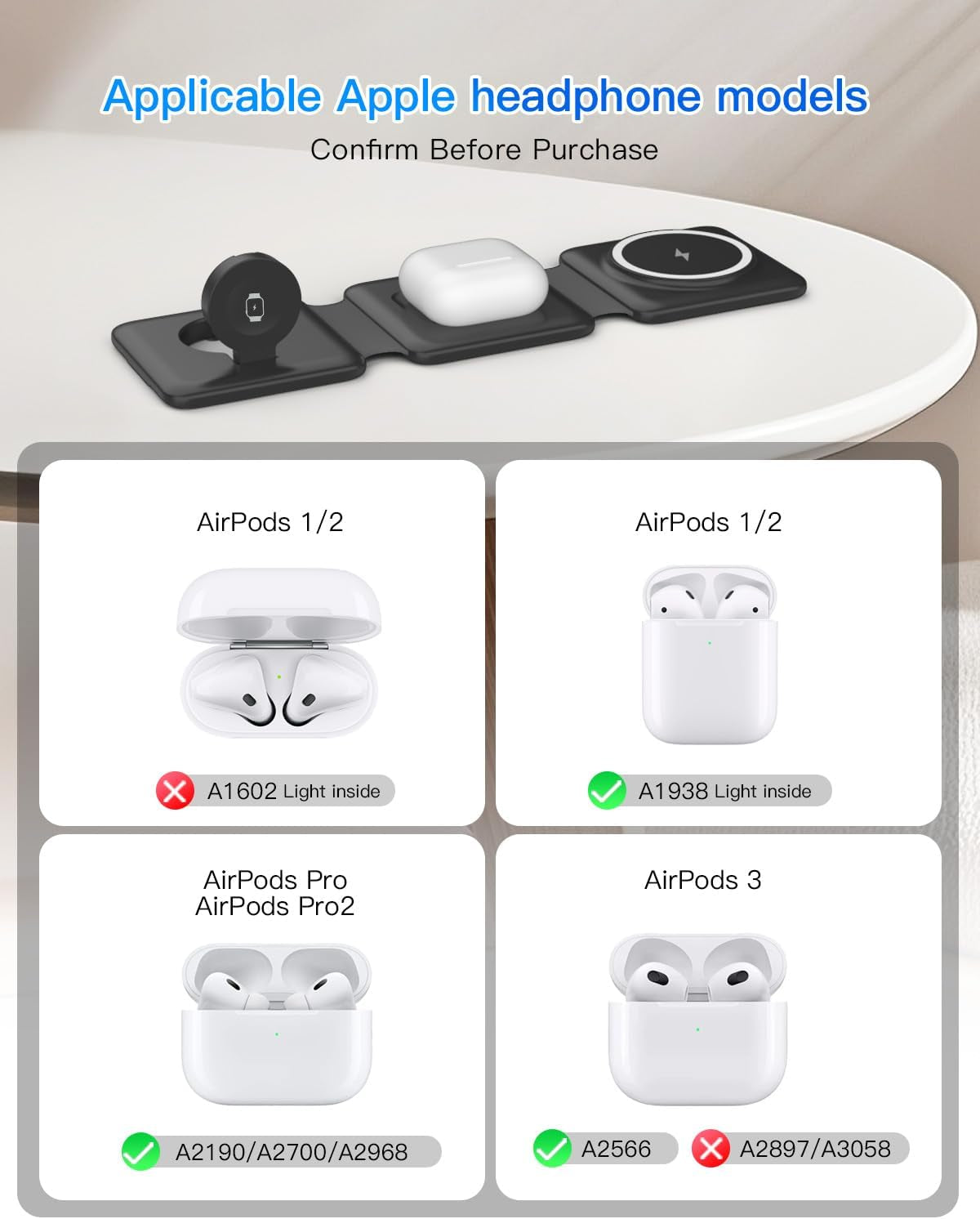 Magnetic Wireless Charger Compatible for Iphone: Fodable 3 in 1 Charging Station for Apple Multiple Devices - Travel Charging Pad Dock Compatible for Iphone 17 16 15 14 13 12 Pro Max plus & Airpod