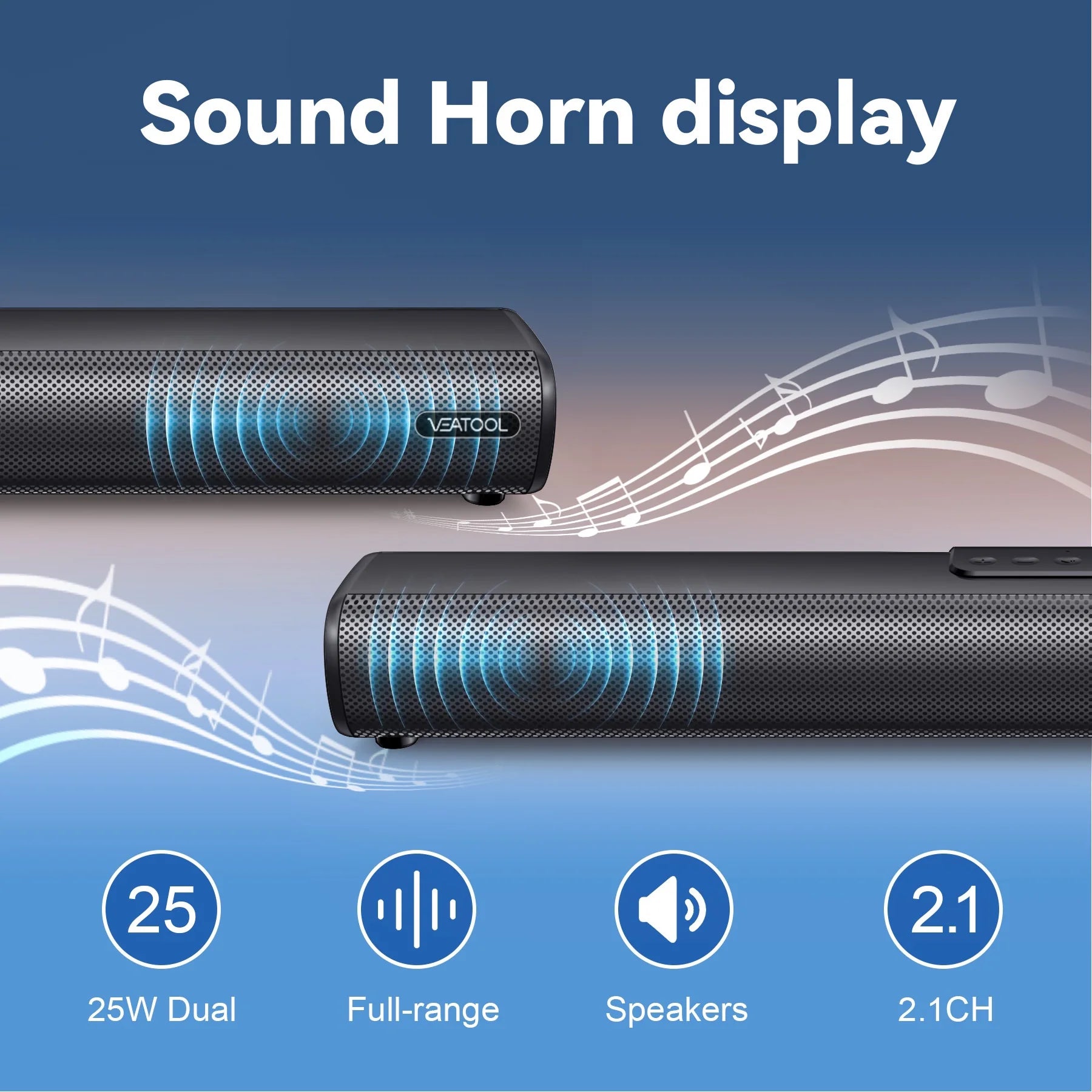 Sound Bars for TV, 3D Surround Sound System TV Sound Bar, 2.1 Ch Home Theater Audio with Built-In Subwoofer,50W TV Speakers | HDMI ARC, Bluetooth, Optical, RCA, USB & AUX Wall Mountable